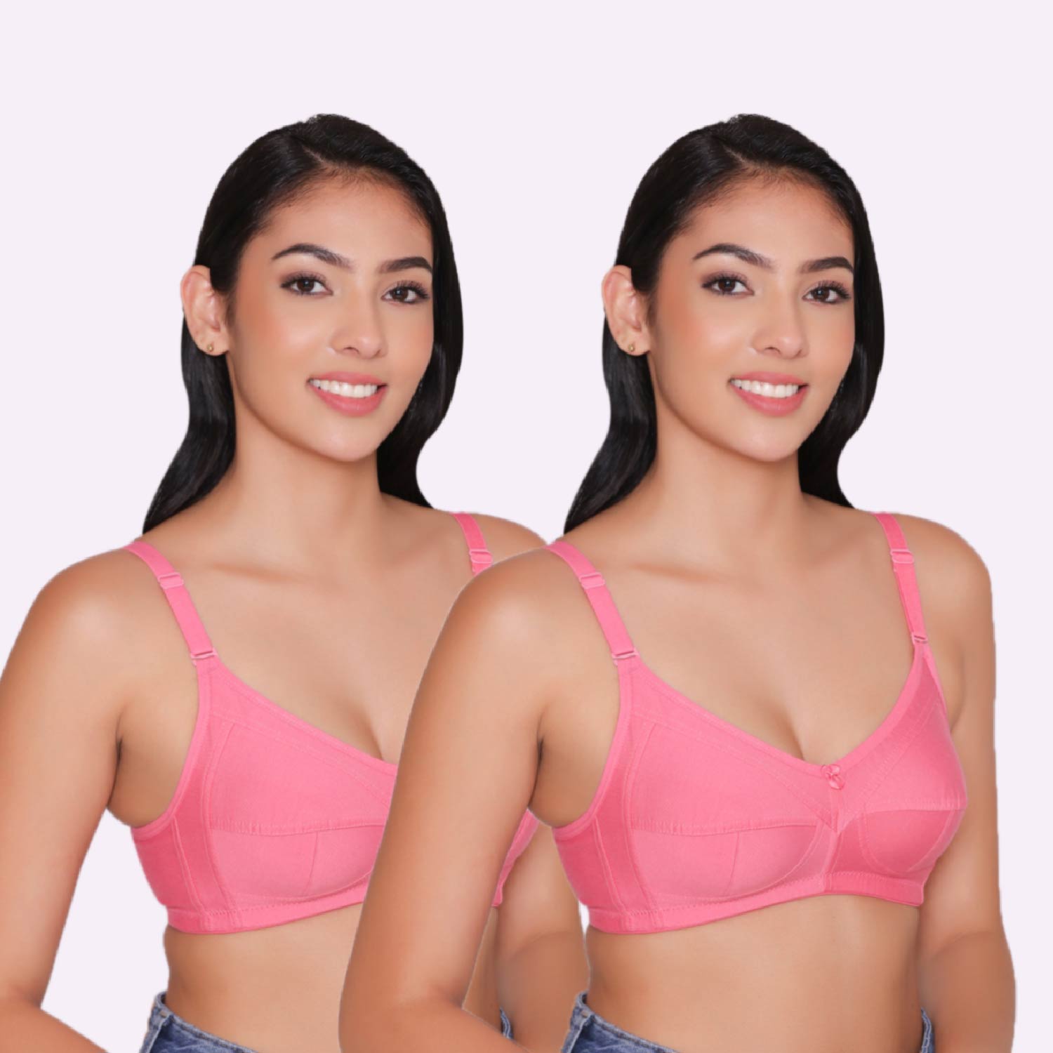 MSIU- Women and Girls Cotton Bra-Non Padded Wire Free Full Coverage Shaper  Bra Regular Use Bra ‘Cut-n-sew’ Style Bras Color Pink Size 34