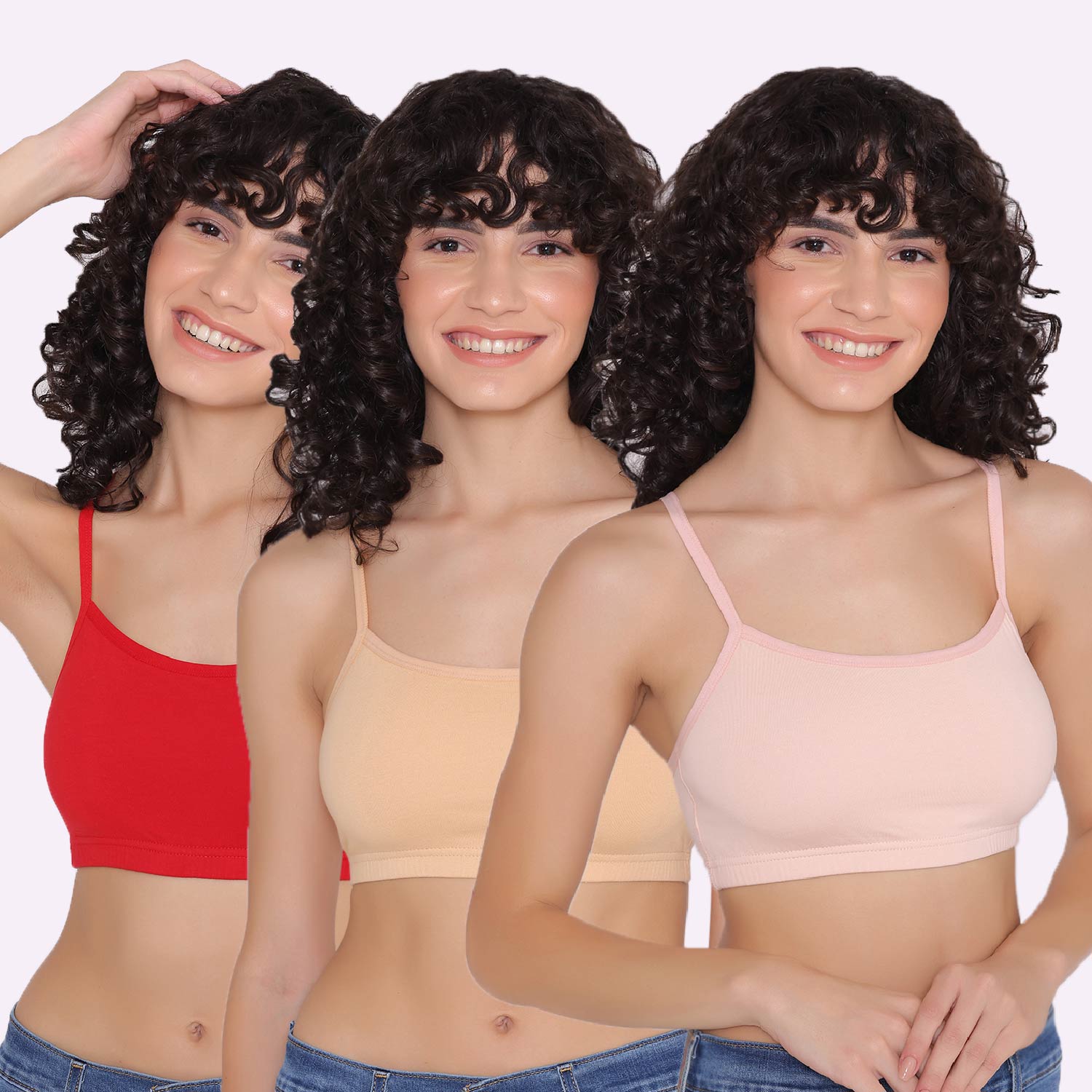 Buy Bodycare Sports Bra In Peach-Pink-Black Color - Pack Of 3 Online