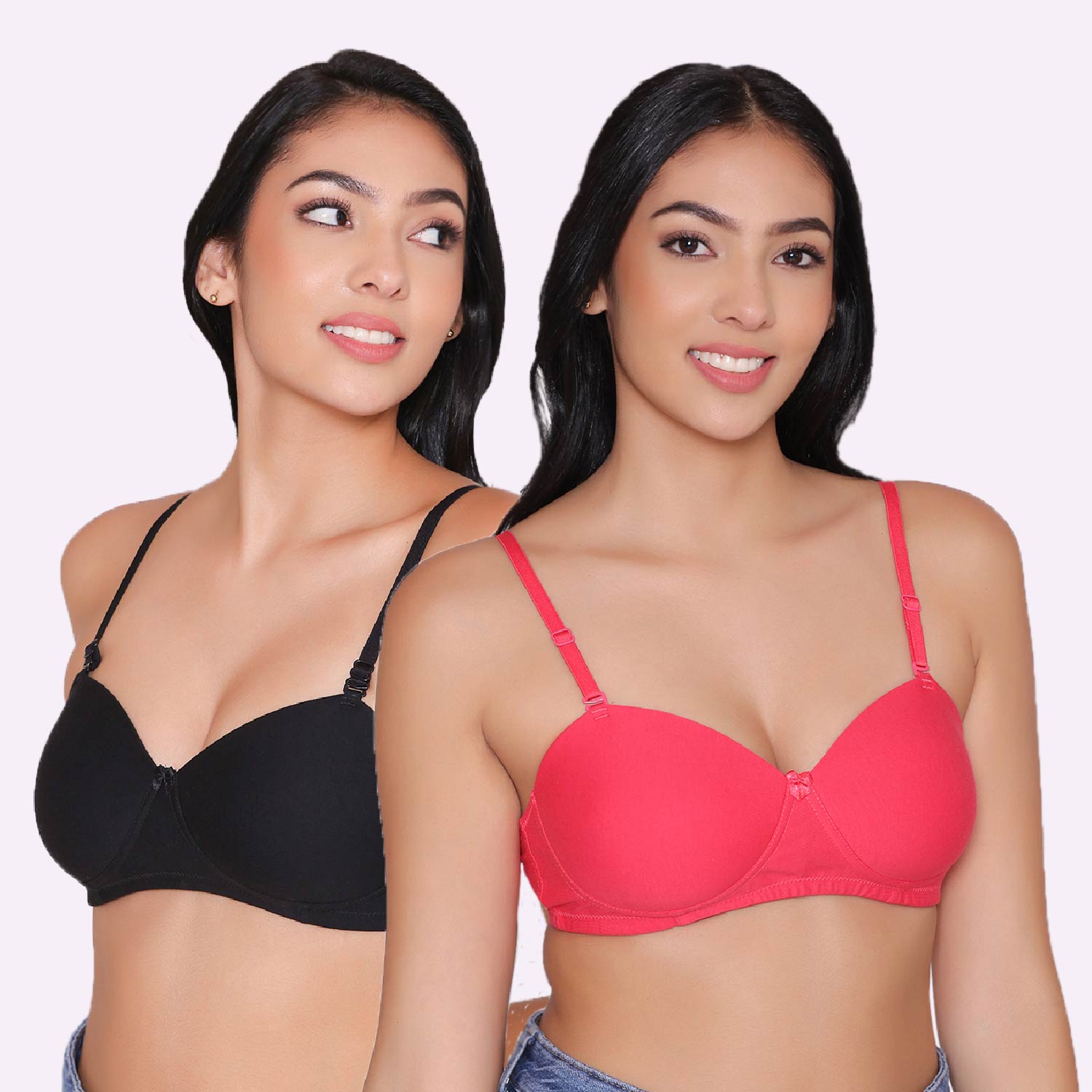 Buy INKURV Cotton Lightly Padded T-Shirt Bra for Women with Detachable  Straps, 3/4th Coverage, Combo of (2)