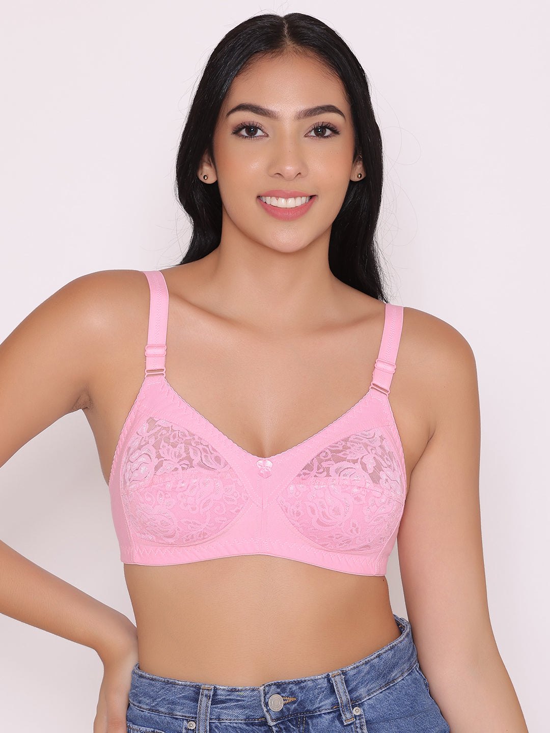Bra, Pink Non Padded Bra For Daily Use 32B