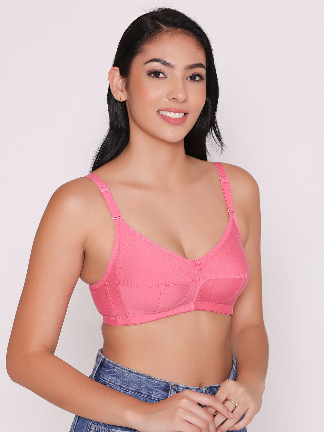 Buy Alishan Pink and Beige Cotton Blend Non Padded Bra - 44B (pack