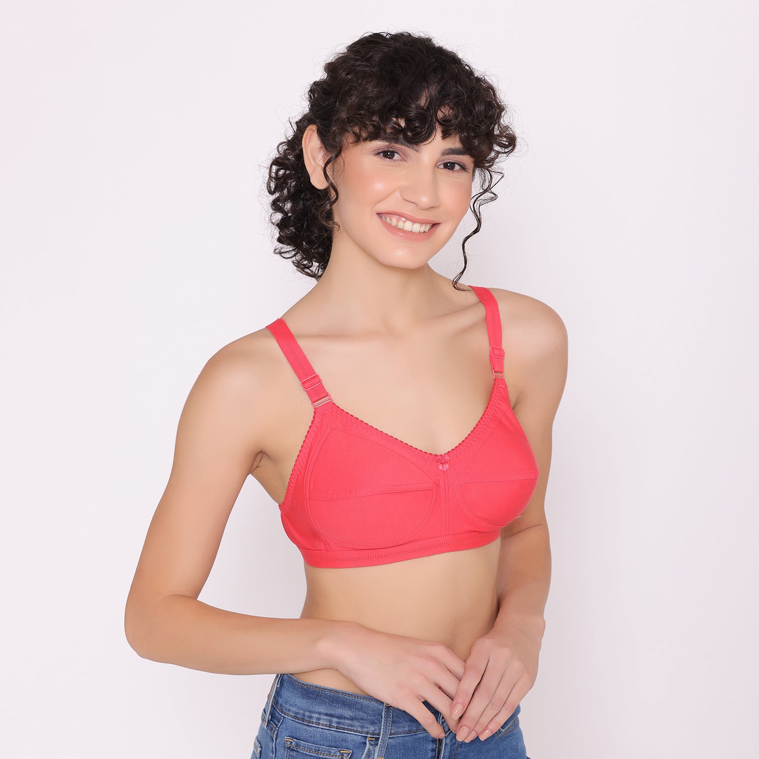 Buy INKURV Bella Iris Full Coverage Non Padded Non Wired Cotton Everyday Bra, Hot Pink Queen 30B Combo of 2