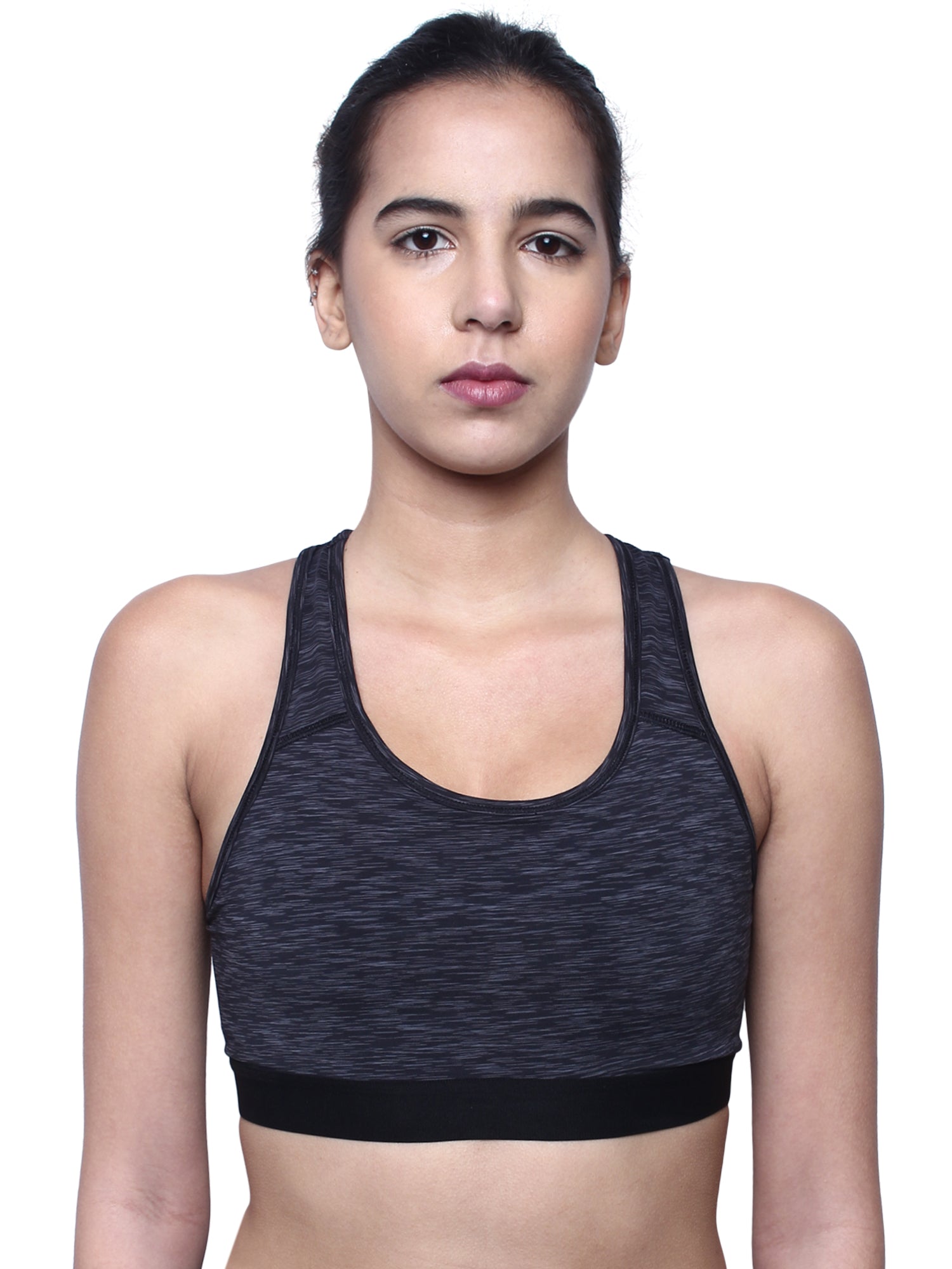 Buy CLOVIA Medium Impact Padded Non-Wired Printed Sports Bra in Dark Grey  with Removable Pads