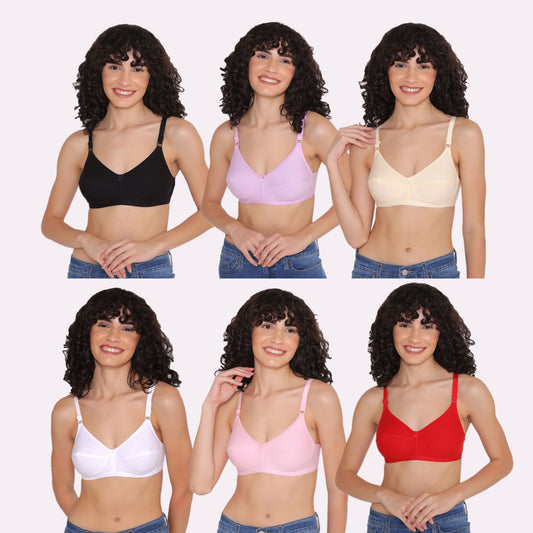 Women's Non Padded Non-Wired Regular Bra (Pack of 6)-ZOE INKURV